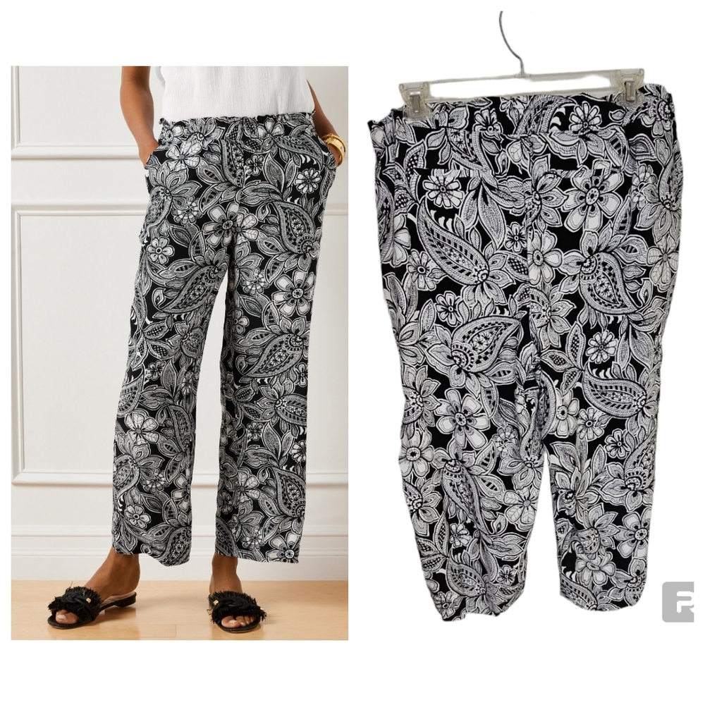 NEW Talbots Pull-On Wide Crops - Etched Paisley Size 2Xp (Plus Petite)